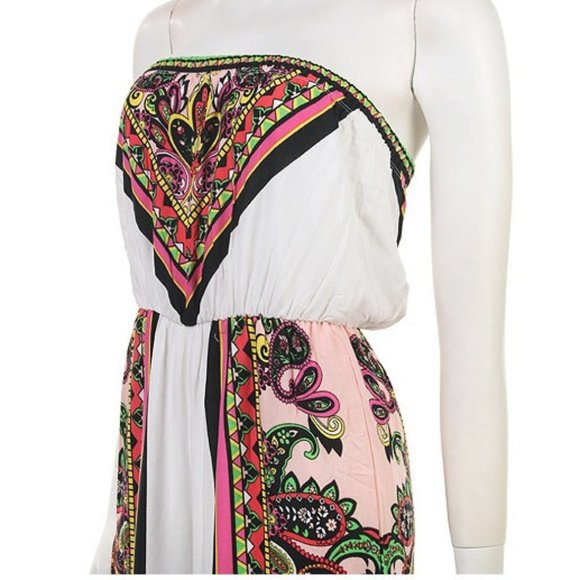 Bohemian Gypsy Strapless Wide Leg Palazzo Jumpsuit Dress Pantsuit Outfit - Picture 6 of 6